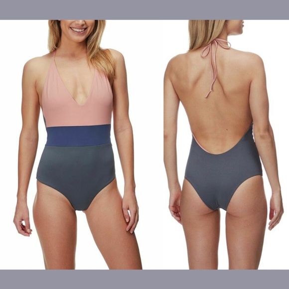 NWT Tavik [ XS ] Chase Colorblock One-Piece Swimsuit Desert‎ Rose/ Grey